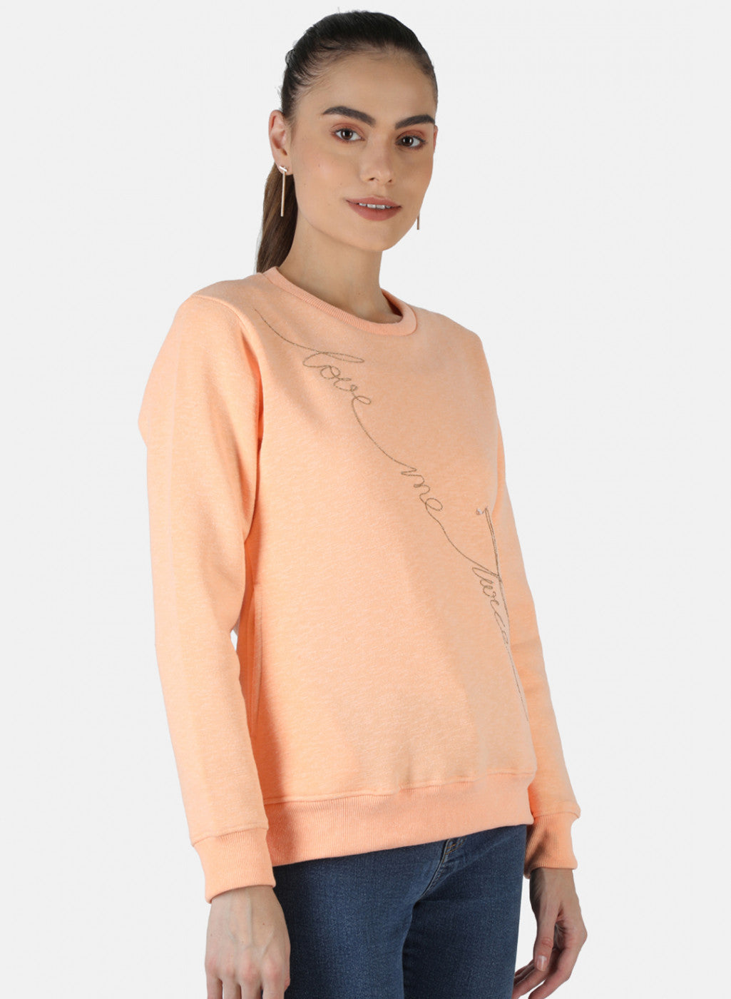 Women Peach Embroidered Sweatshirt