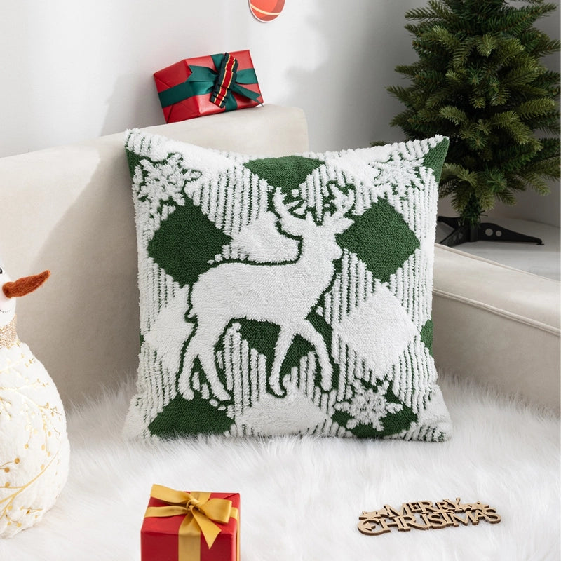 New Christmas Pillow Cover Fleece Jacquard Christmas Tree Elk Pillow Cushion Holiday Decoration Cushion Cover