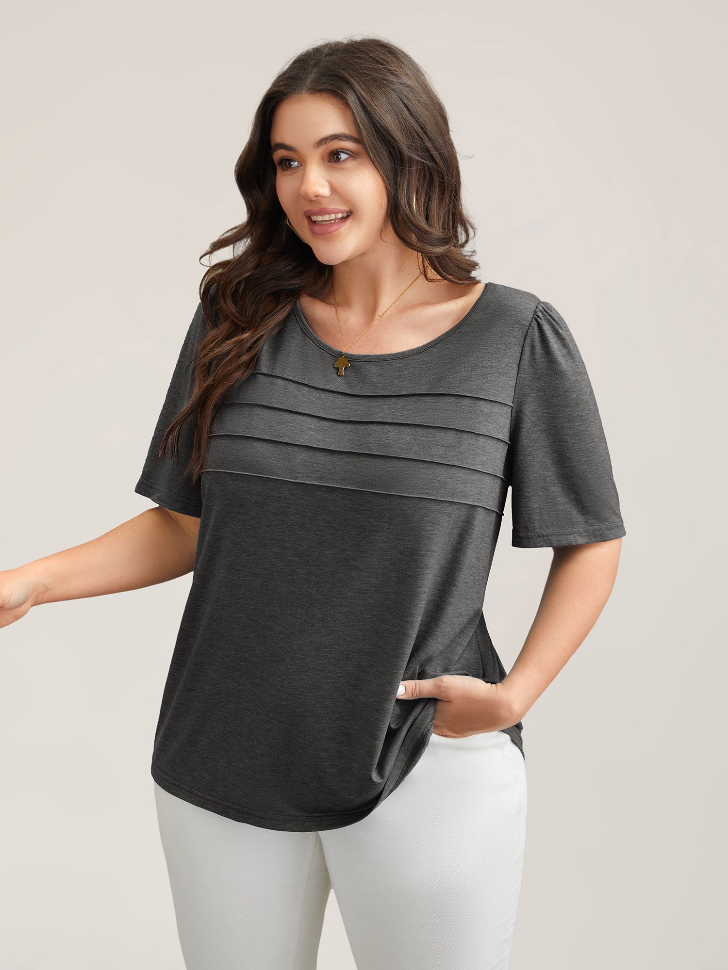 Seamed Round Neck Fitted T-Shirt