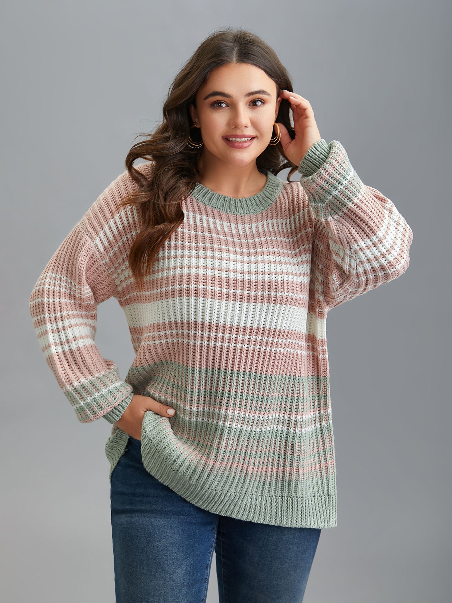 Striped Contrast Colors Ribbed Pullover