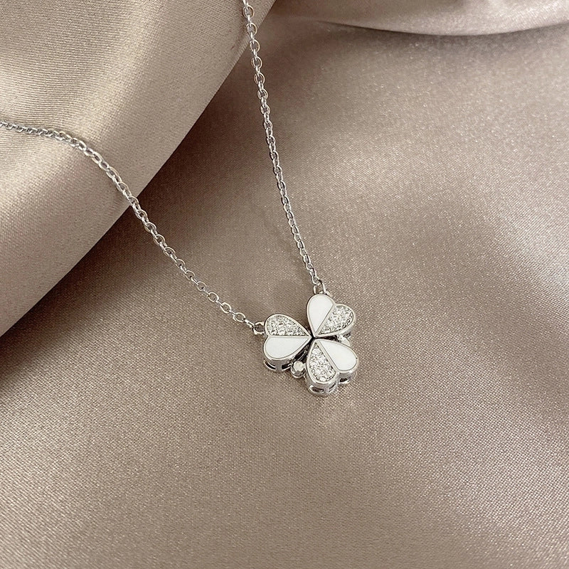 Fashion Flower Butterfly Titanium Steel Copper Pearl Plating Inlay Rhinestones Pendant Necklace 1 Piece