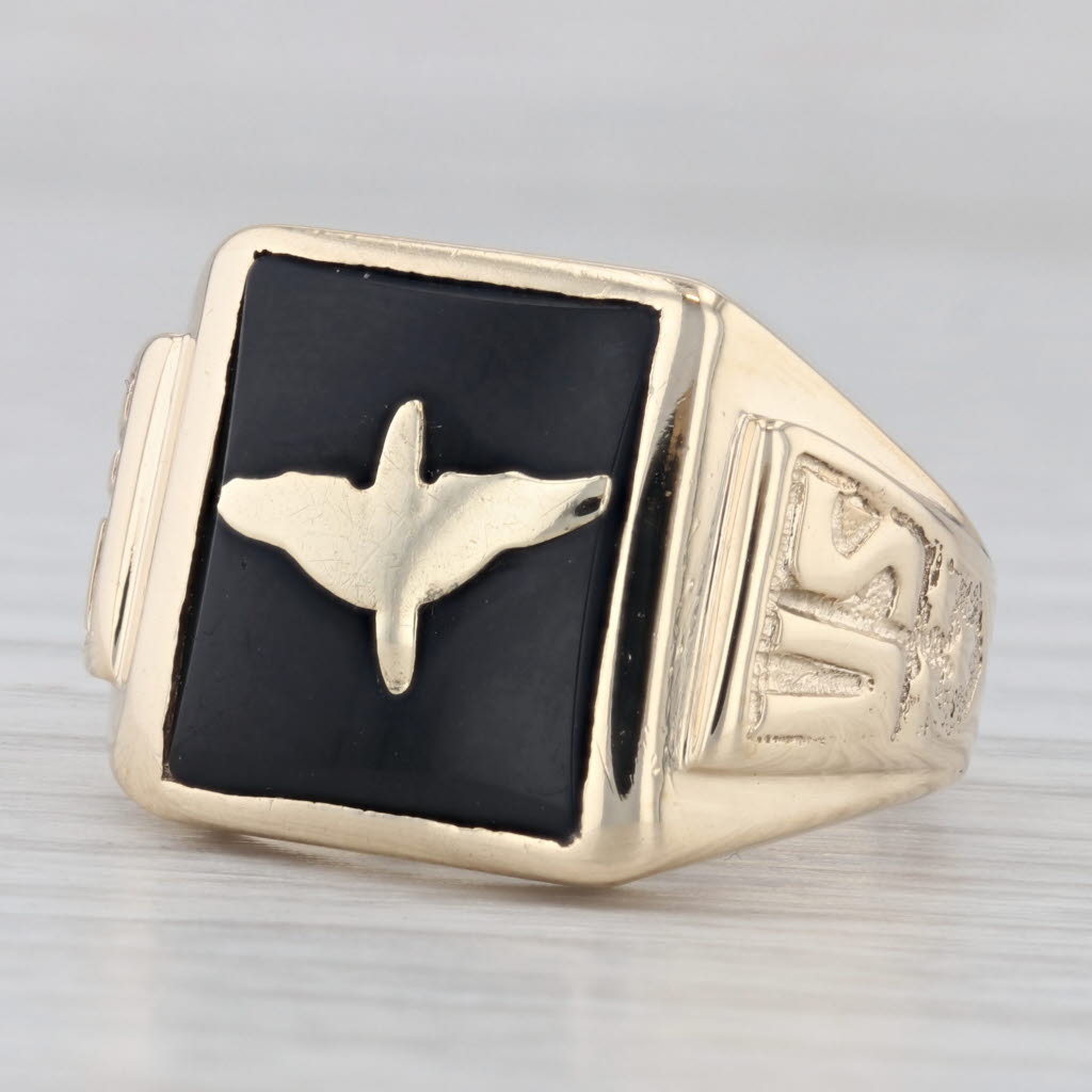 Vintage Air Force Onyx Signet Ring 10k Yellow Gold Size 8.5 US Military