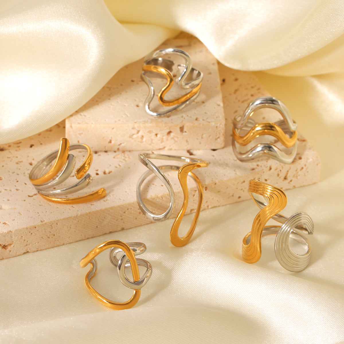 Fashion Personality Color Matching Stainless Steel Ring Irregular Geometric Arc Ring Female Titanium Steel Ring