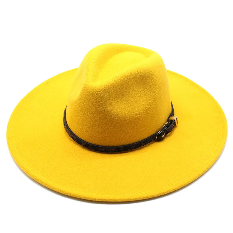 New Autumn And Winter Wool 9.5cm Big Brim Jazz Hat Men's And Women's Heart Top Chain Hat Felt Hat