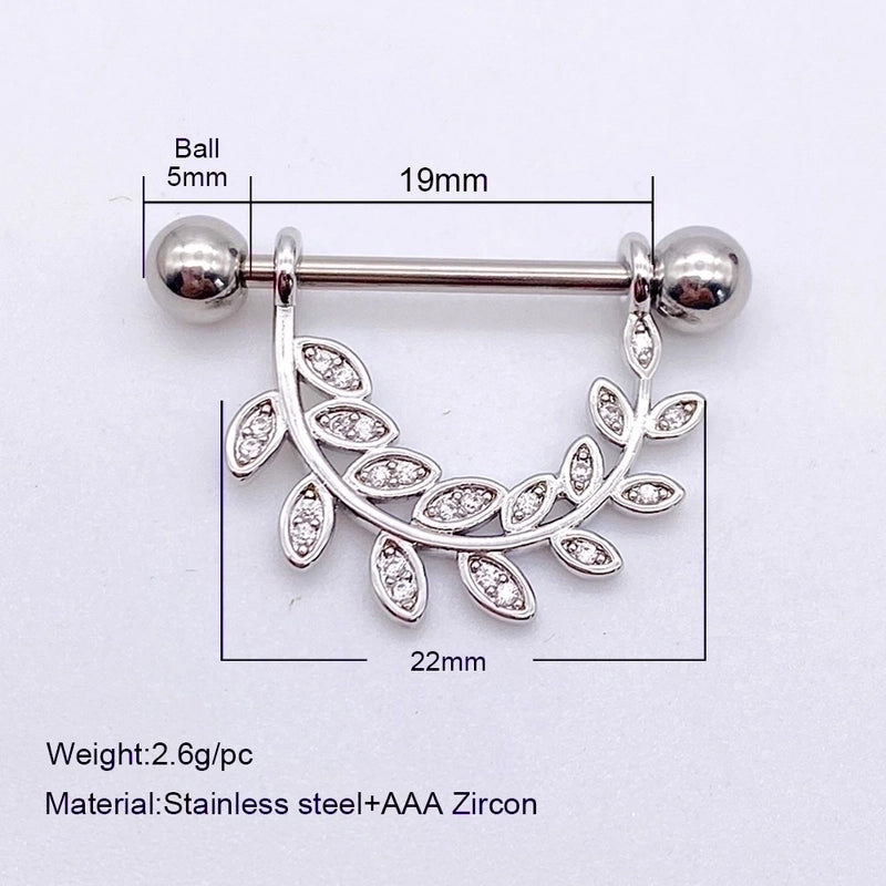 Fashion Leaf Star Wings Stainless Steel Inlaid Zircon Nipple Ring 1 Piece