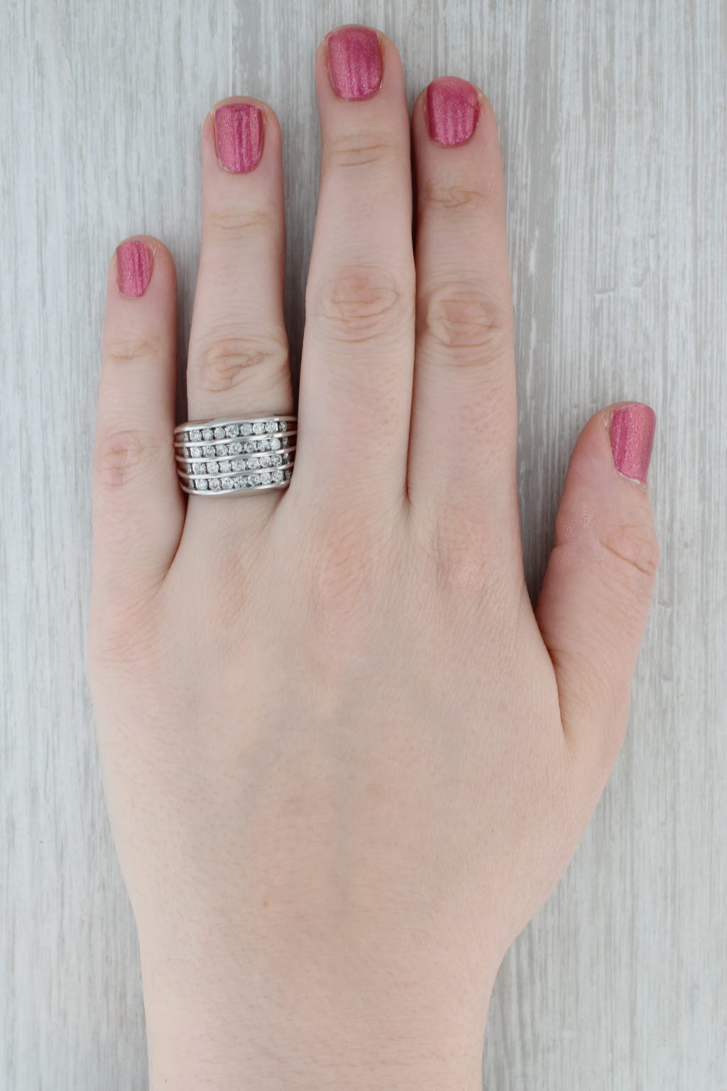 1.15ctw Diamond Ring 10k White Gold Channel Set Rows Size 10.5