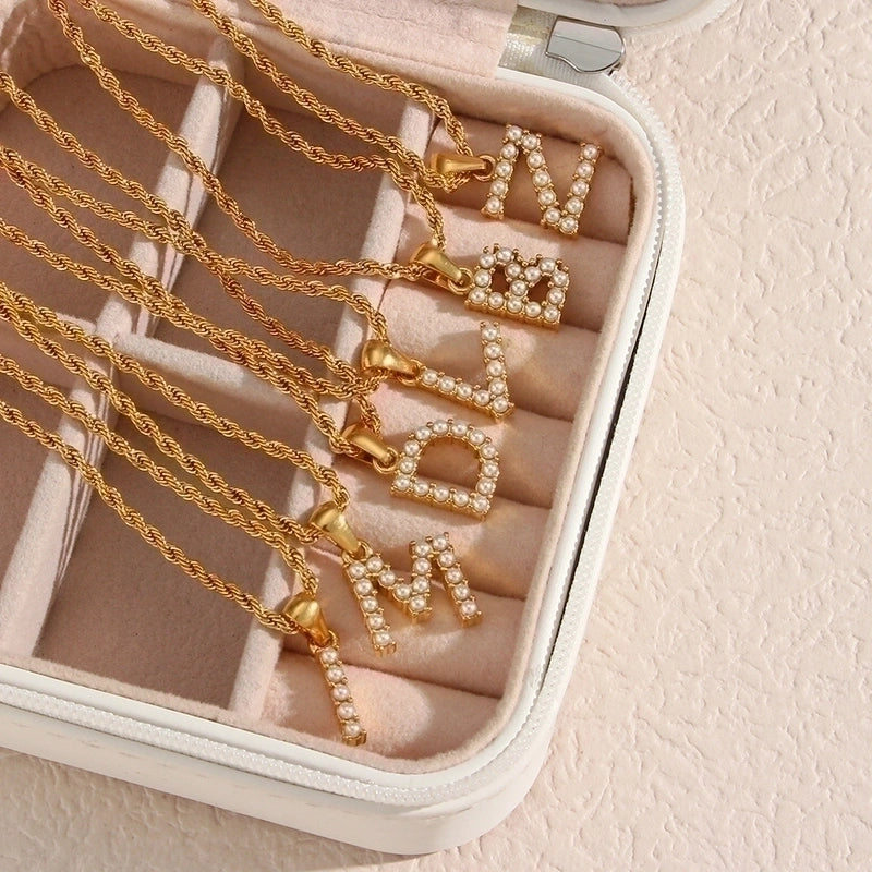 Fashion Letter 304 Stainless Steel Pearl 18K Gold Plated Plating Inlay Pendant Necklace