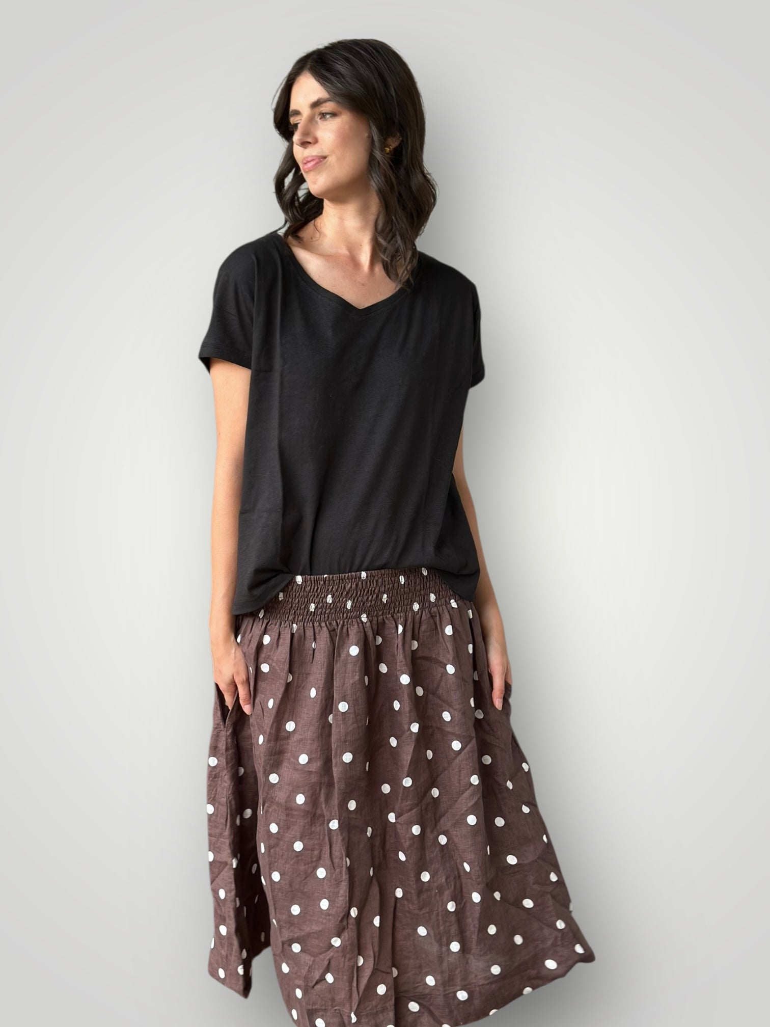 lola skirt - chocolate spot linen