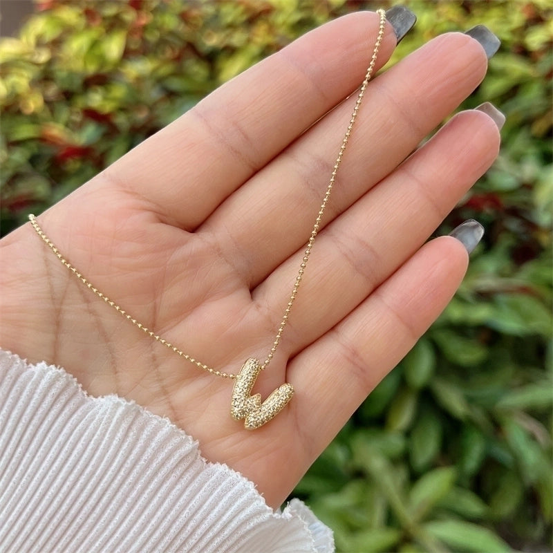 Copper 18K Gold Plated Inlay Letter Zircon Pendant Necklace