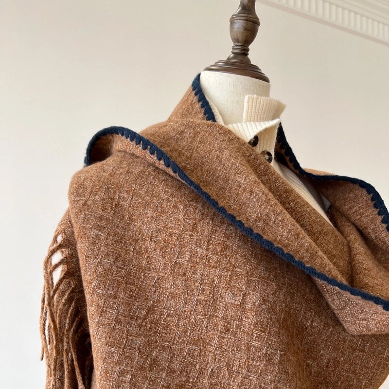Lock Edge Light Luxury Original ~ High-End Knitted Contrast Color Including Woolen Knitting Scarf Talma Travel Matching Fashion