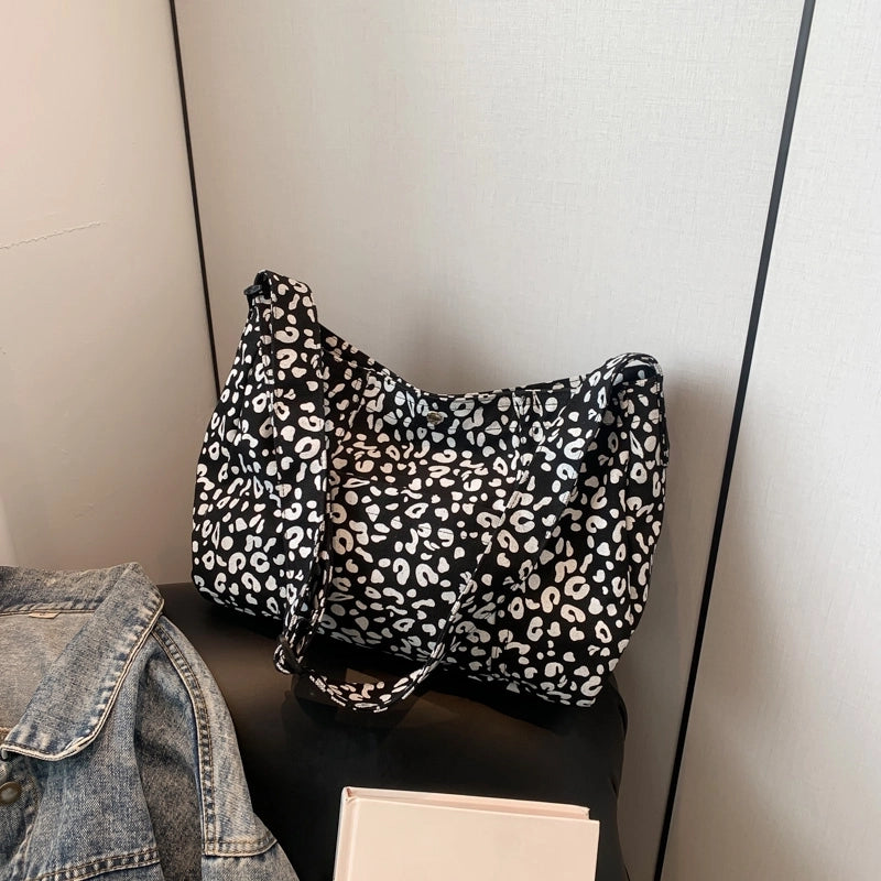 Women's Large Cloth Leopard Streetwear Square Zipper Crossbody Bag