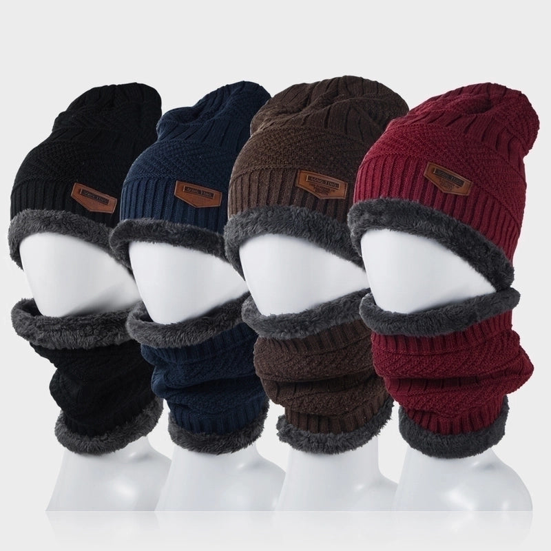 New Korean Style Knitted Scarf Hat Set Fashionable Men's And Women's Warm With Velvet Thick Woolen Cap Scarf Autumn And Winter