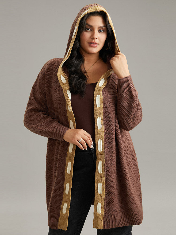 Contrast Hooded Tunic Open Front Cardigan