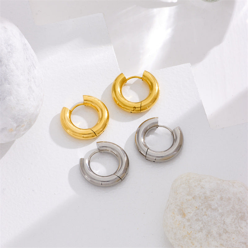 Round Geometric Titanium Steel Electroplating Stud Earrings