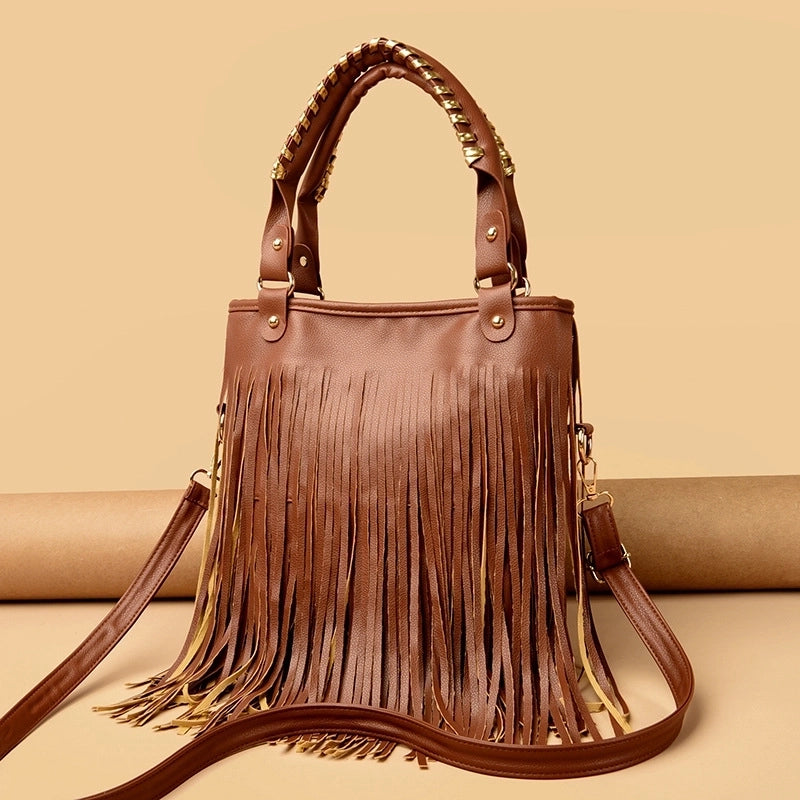 Women's Medium Pu Leather Tassel Streetwear Open Handbag