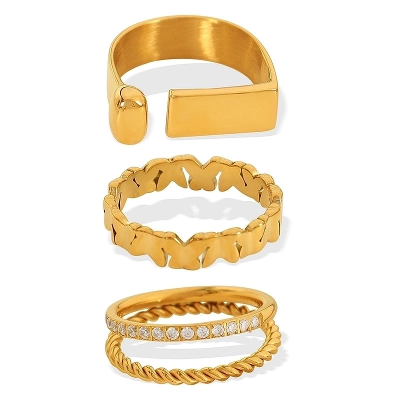 304 Stainless Steel 18K Gold Plated Minimalist Irregular Floral Irregular Ditsy Floral Zircon Adjustable Ring