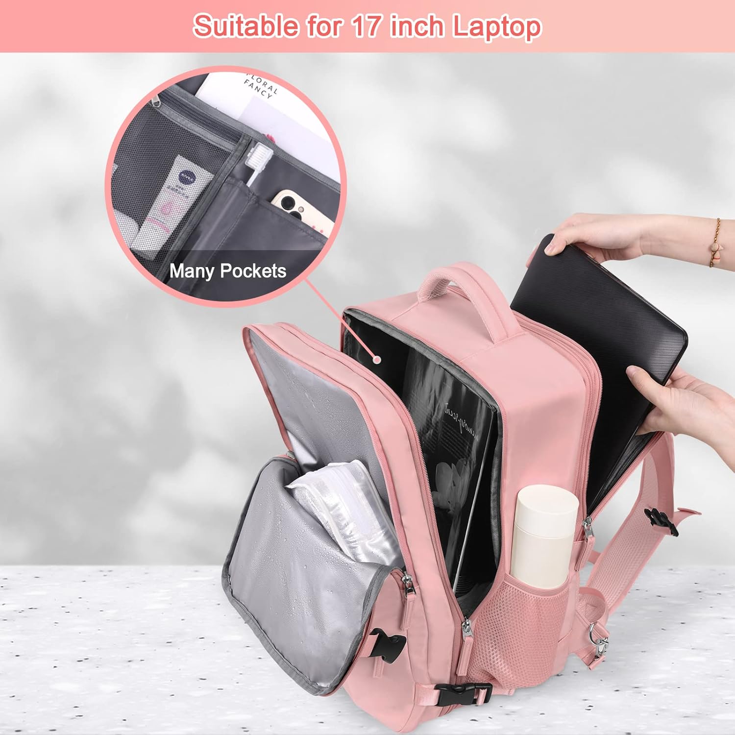 Large Travel Backpack for Women Men, Expandable 40L Carry On Backpack, 17 Inch Laptop Backpack College Bookbag, Waterproof Travel bag as Person Item Flight Approved