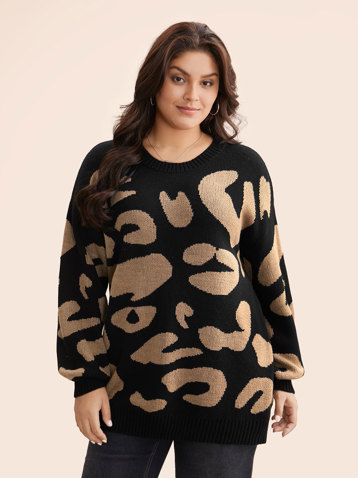 Leopard Print Drop Shoulder Sleeve Pullover