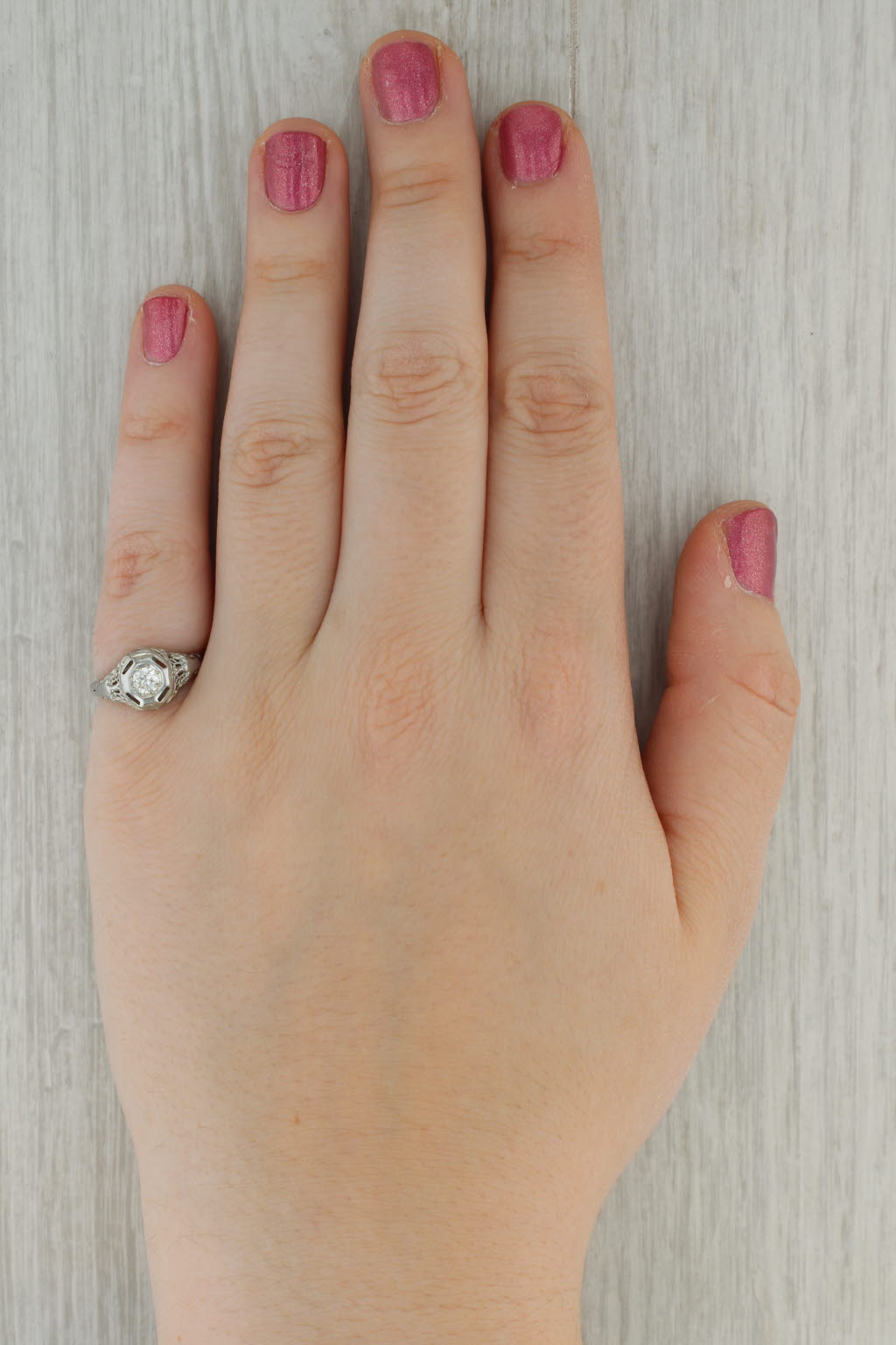 Art Deco 0.19ct Diamond Solitaire Engagement Ring 18k White Gold Size 6