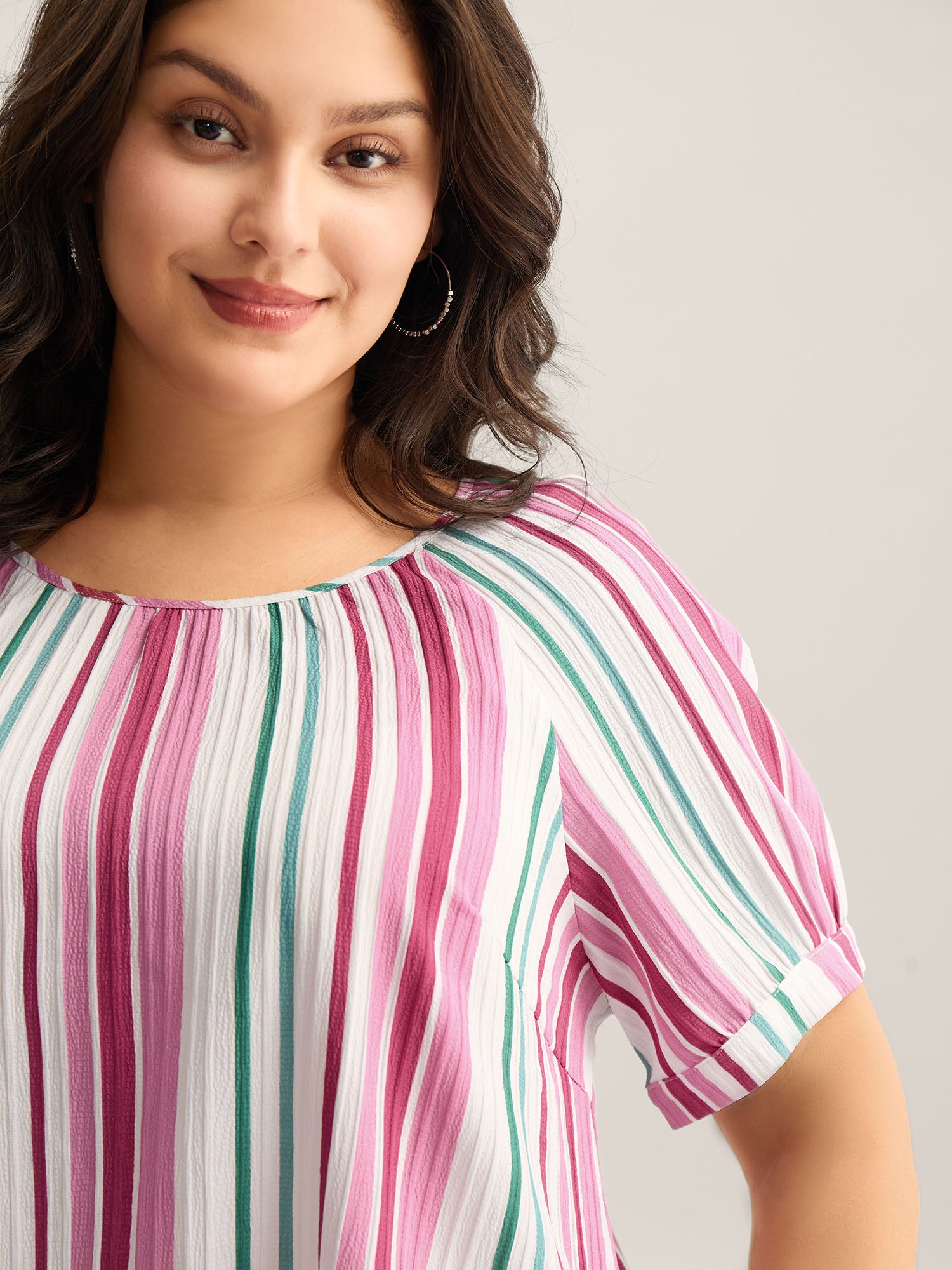 Stripe Print Round Neck Blouse