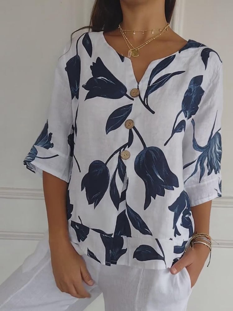 💕Gran Oferta Del Día De La Madre 49% OFF🌷Top Tipo Túnica Con Cuello En V Estampado🌷