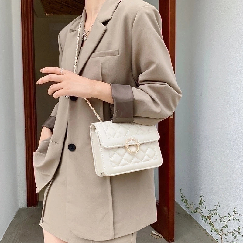 Women's Medium Pu Leather Solid Color Fashion Square Magnetic Buckle Crossbody Bag