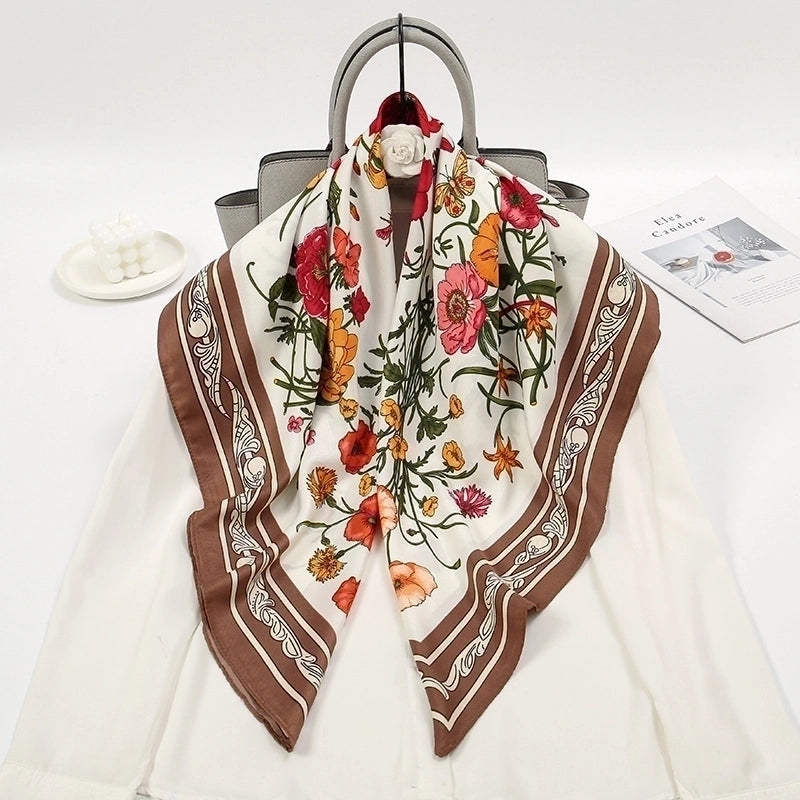 Women's Elegant Flower Polyester Printing Silk Scarf