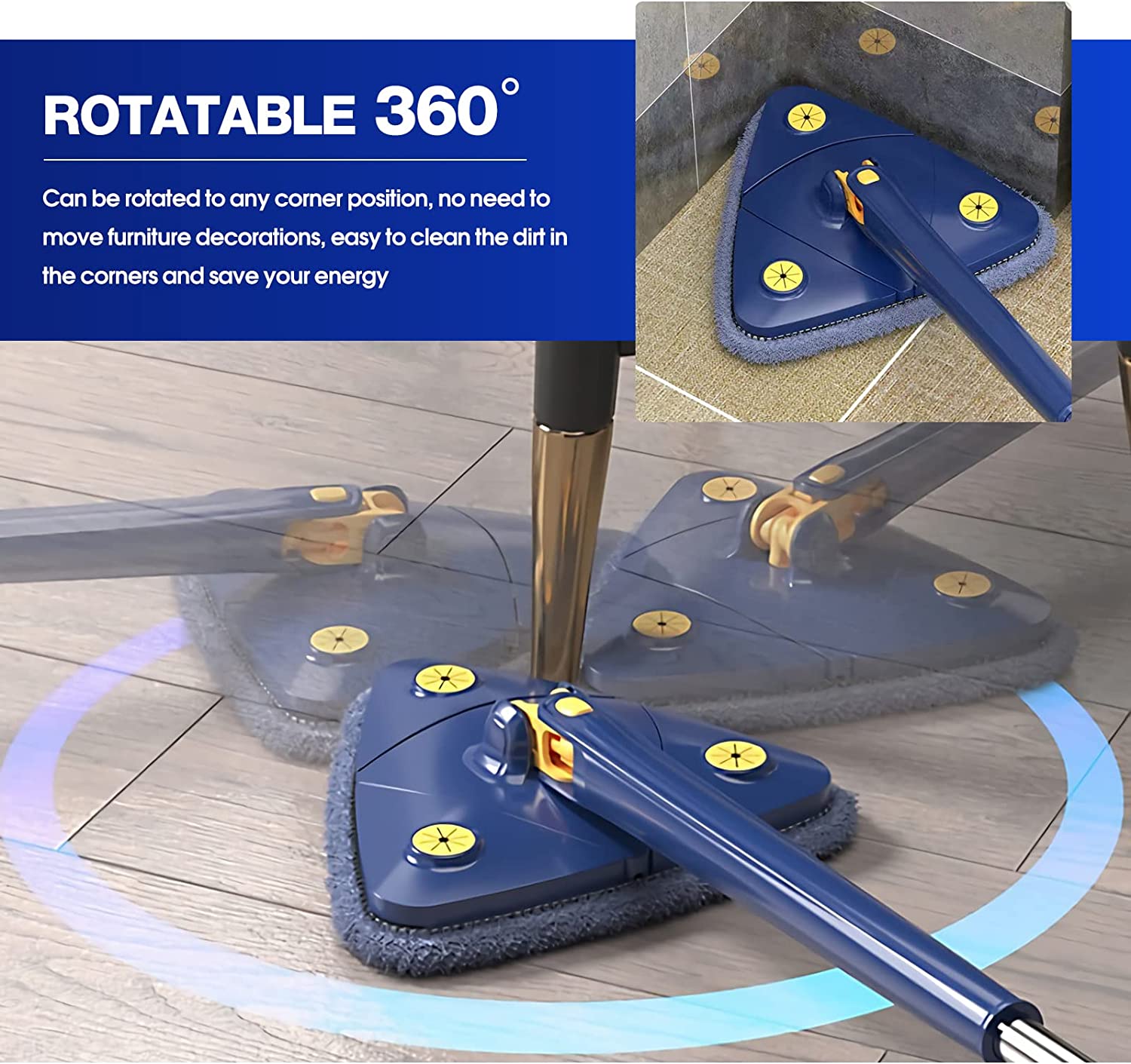 Rotatable Adjustable Cleaning Mop. Stainless Steel Handle Multifunctional Wet And Dry Mop For Floor/Ceiling/Wall