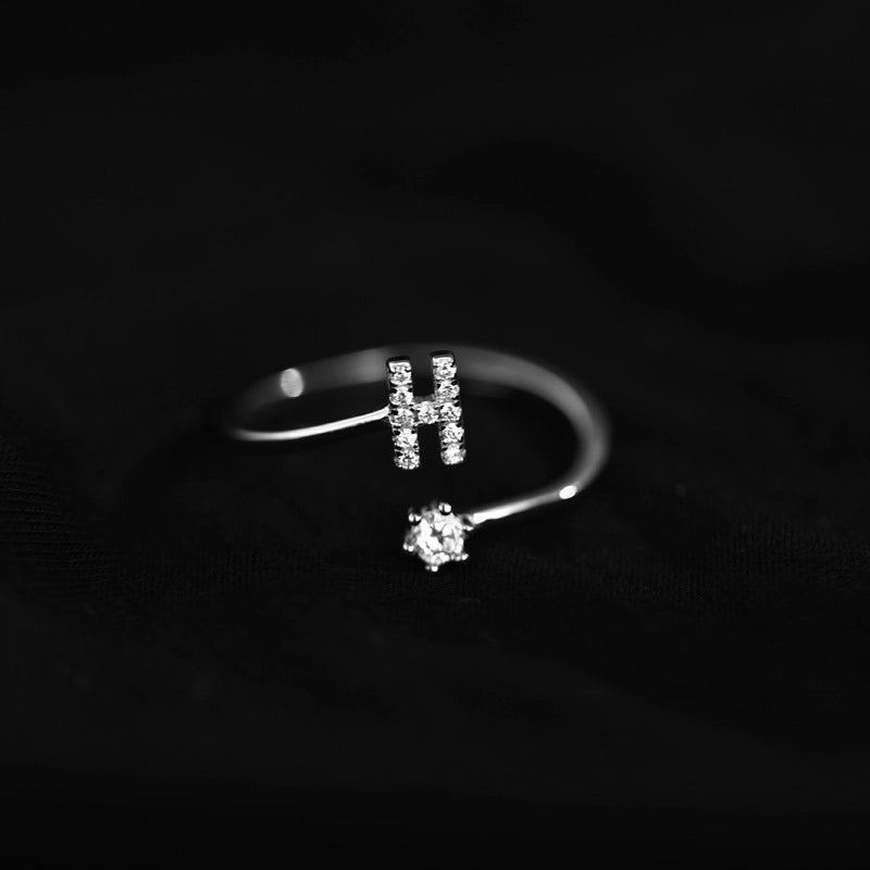 Ig Style Minimalist Letter Copper Plating Inlay Zircon Open Ring