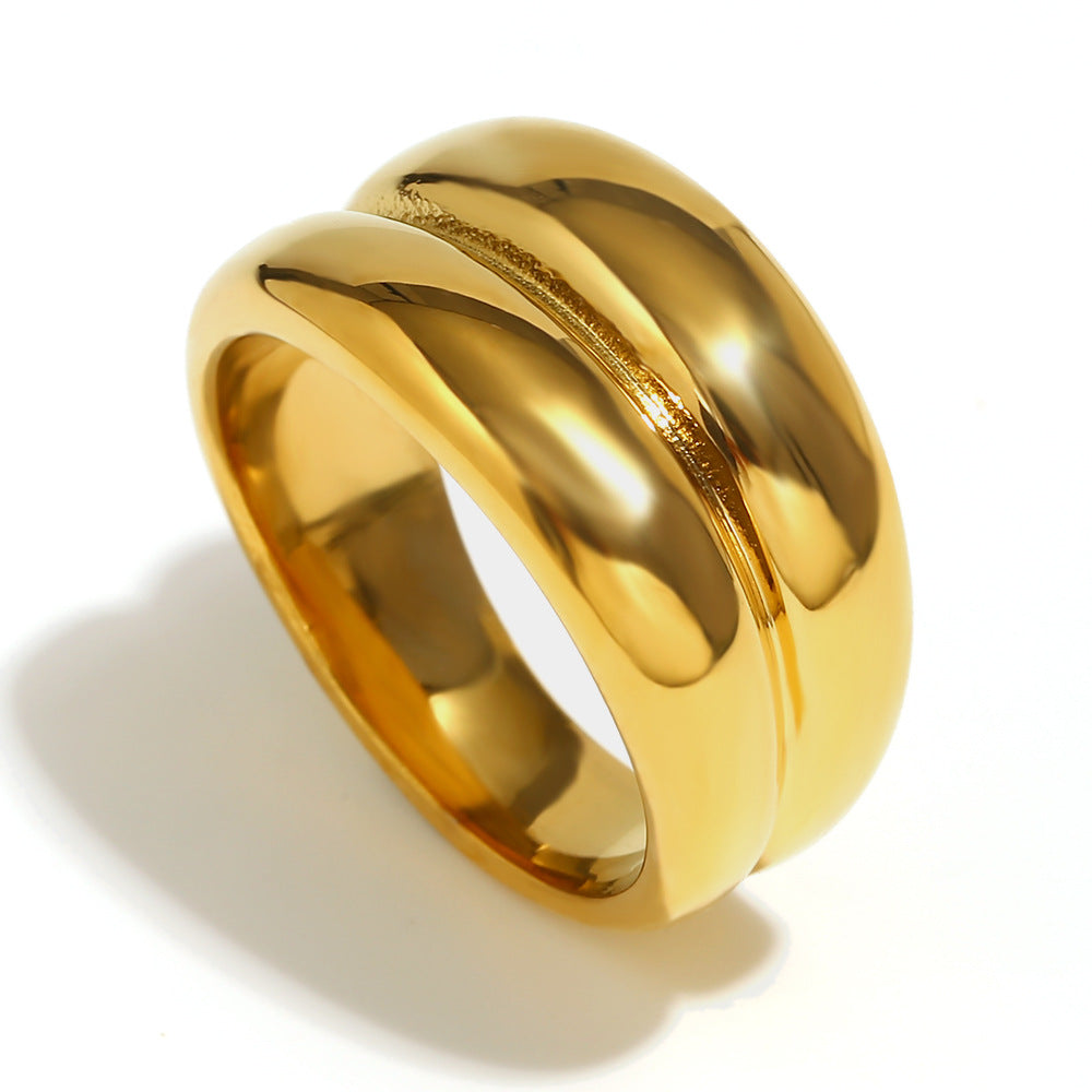 Fashionable Niche Personality Simple Hot Style Hand Jewelry Stainless Steel Plated 18K Gold Line Oil Drop Ring Female