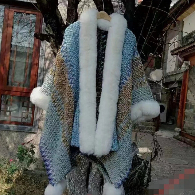 Women's Minimalist Classic Style Color Block Knit Patchwork Shawl