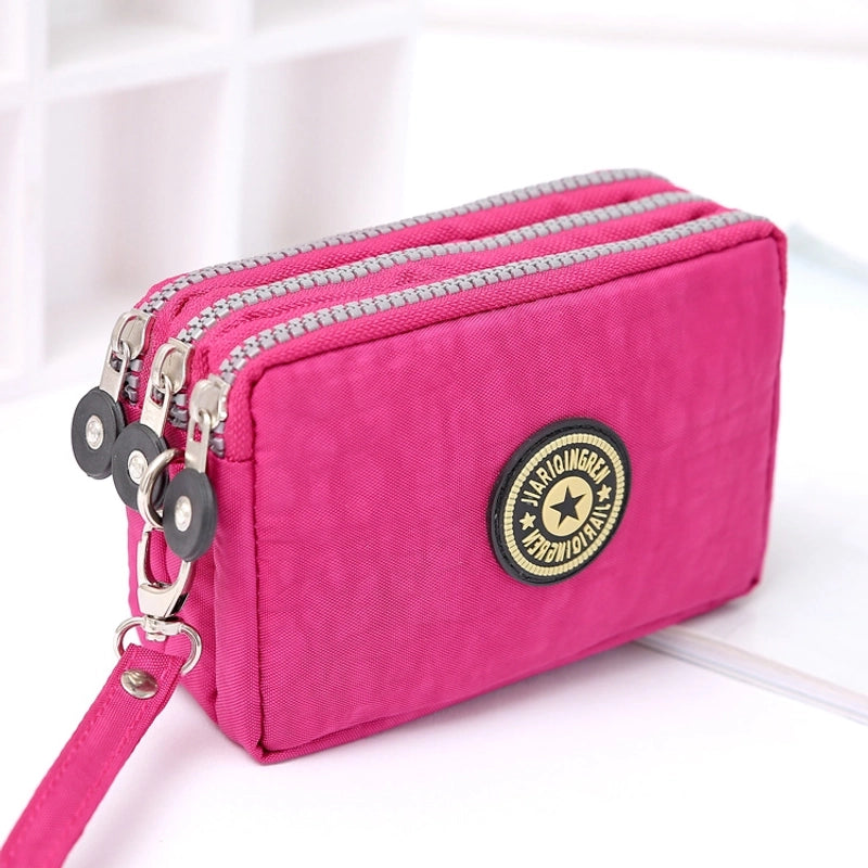 Washed Denim Women's Three-Zip Coin Purse Cosmetic Bag Mobile Phone Bag Handheld Portable Bag Small Square Bag