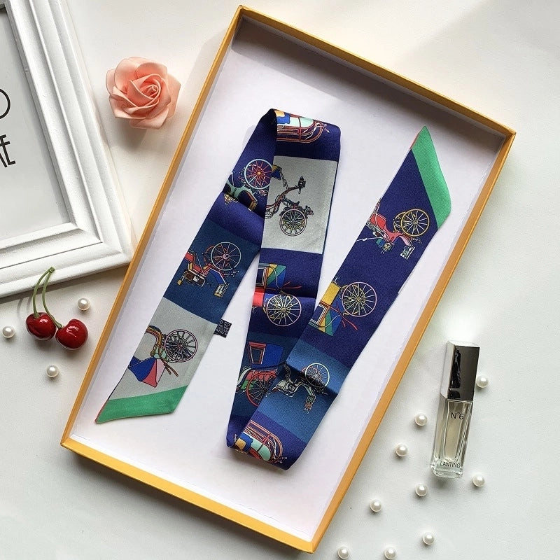 Women's Minimalist Classic Style Color Block Satin Printing Silk Scarf