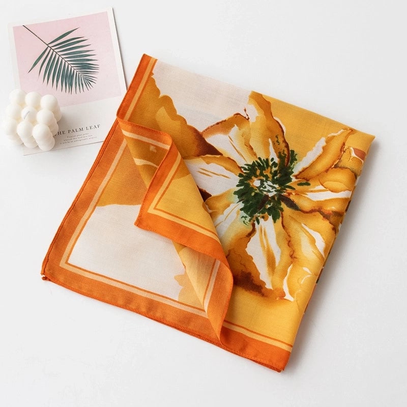 Women's Retro Plaid Flower Satin Silk Scarf