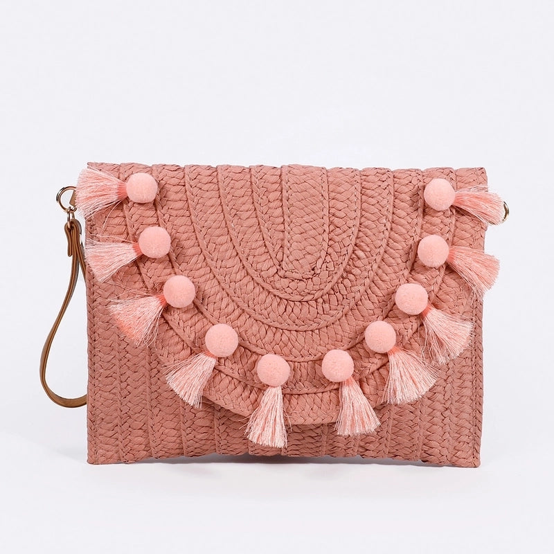 Women's Straw Solid Color Streetwear Square Magnetic Buckle Crossbody Bag
