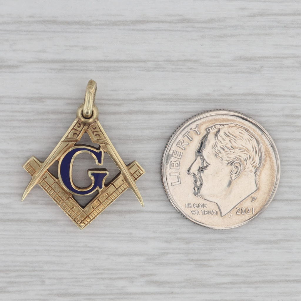 Antique Masonic Pendant Fob Square Compass Blue Lodge 14k Gold