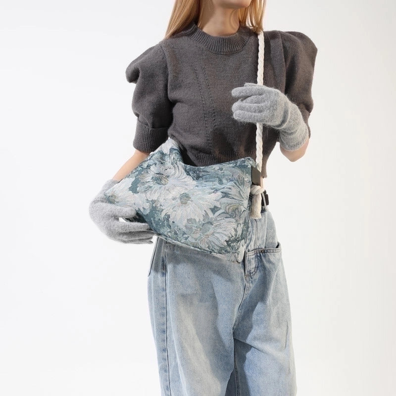 Women's Canvas Zebra Oil Painting Leopard Basic Sewing Thread Square Zipper Shoulder Bag Crossbody Bag