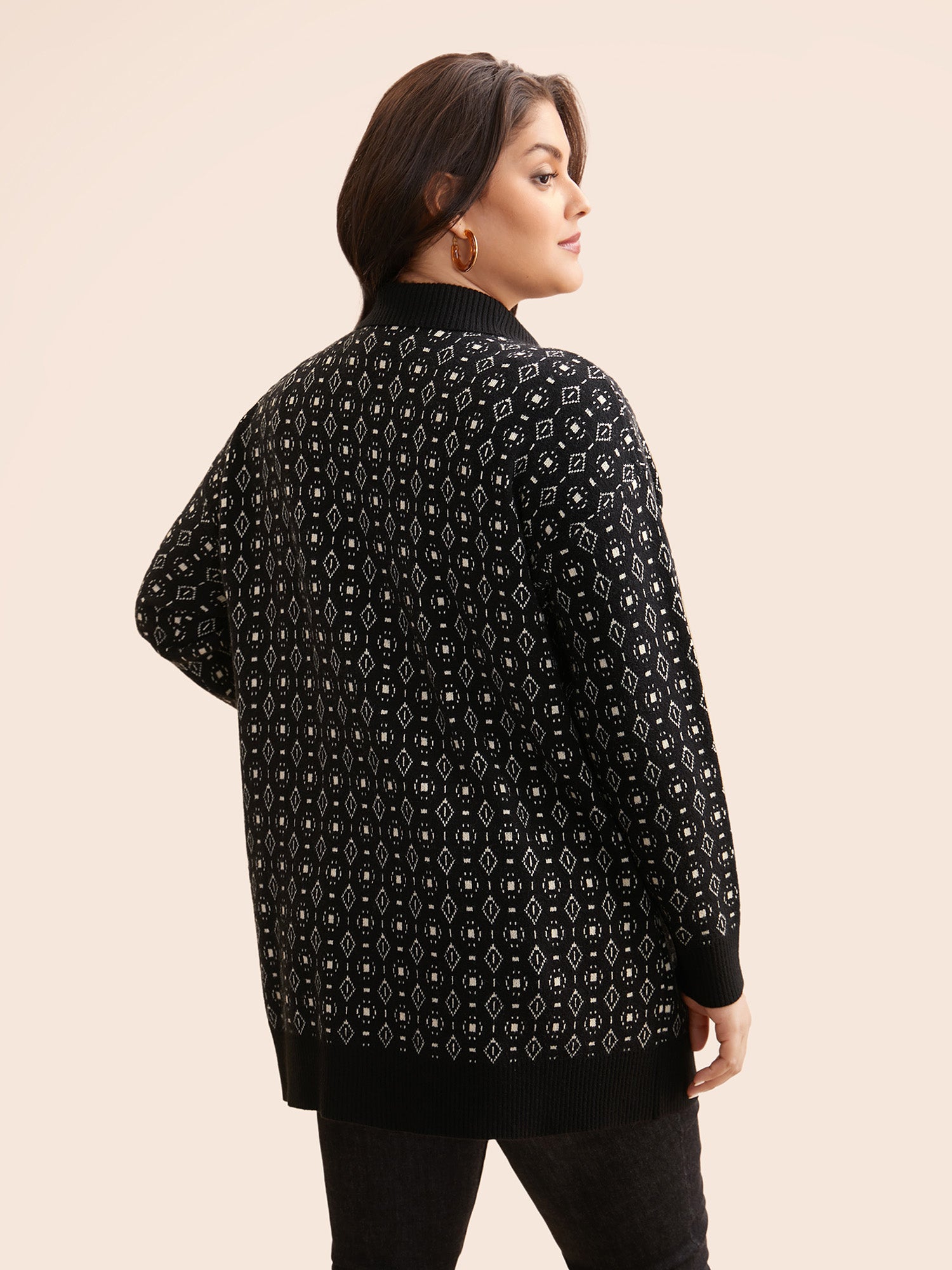 Supersoft Essentials Geometric Jacquard Drop Shoulder Cardigan