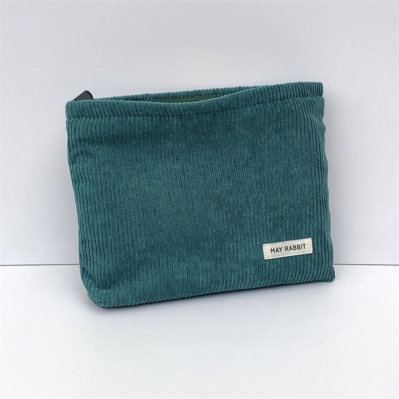 Women's Corduroy Letter Solid Color Basic Square Zipper Cosmetic Bag Clutch Bag