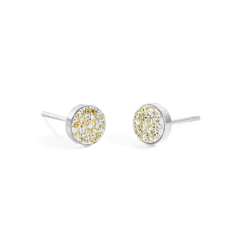 Minimalist Round Stainless Steel Inlay Artificial Diamond Ear Studs 1 Pair