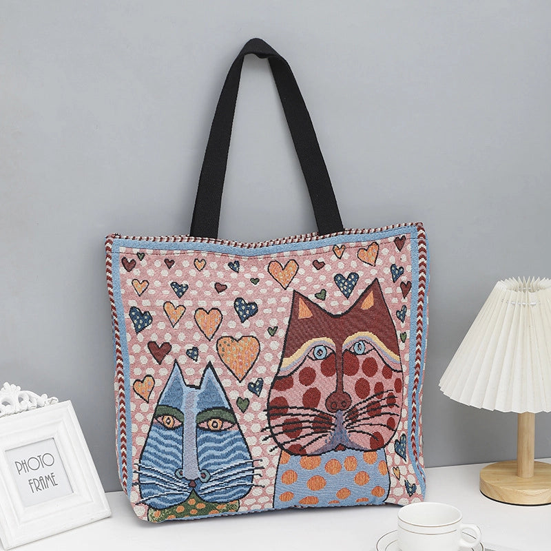 Women's Medium Canvas Animal Vacation Square Zipper Canvas Bag