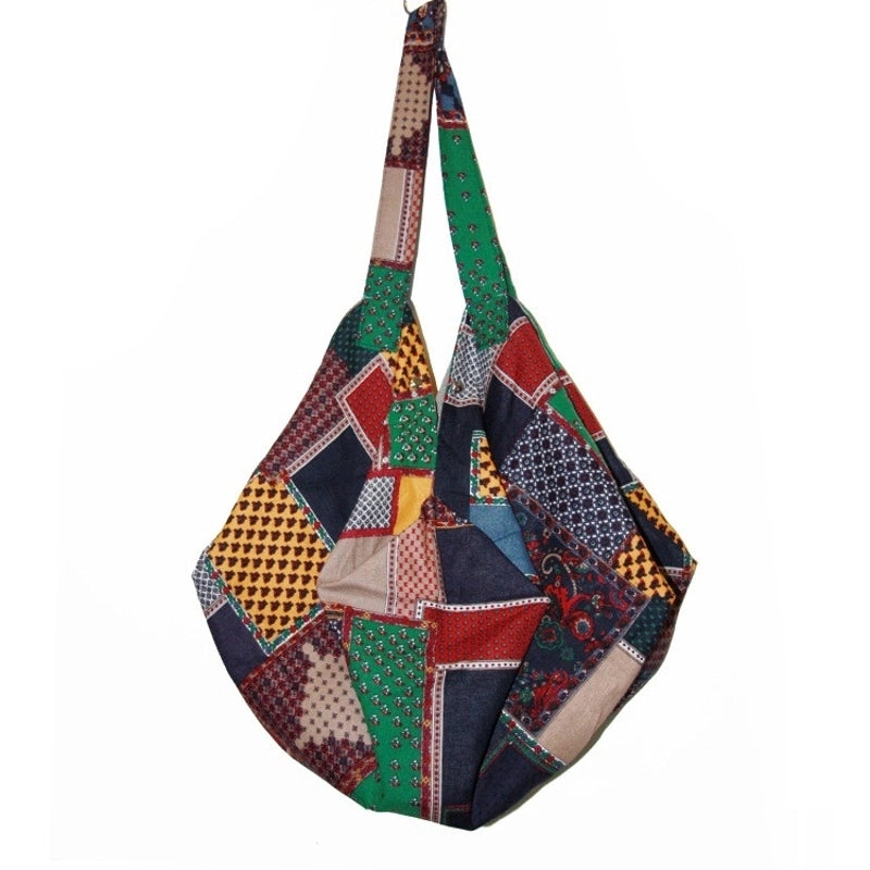 Women's Large Cotton Color Block Vintage Style Classic Style Dumpling Shape Magnetic Buckle Shoulder Bag