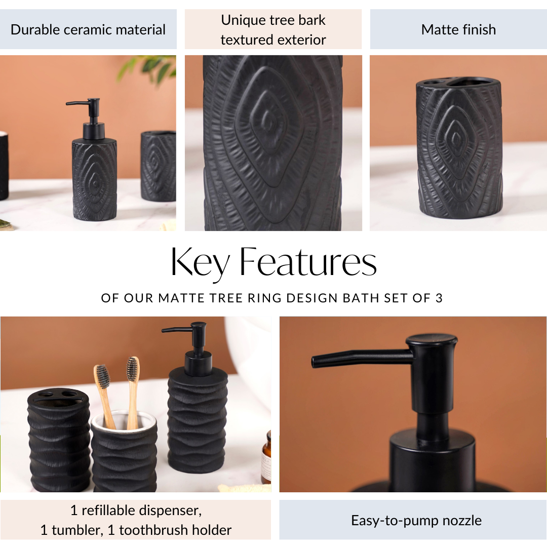 Matte Concentric Texture Design Bath Set Of 3 Black