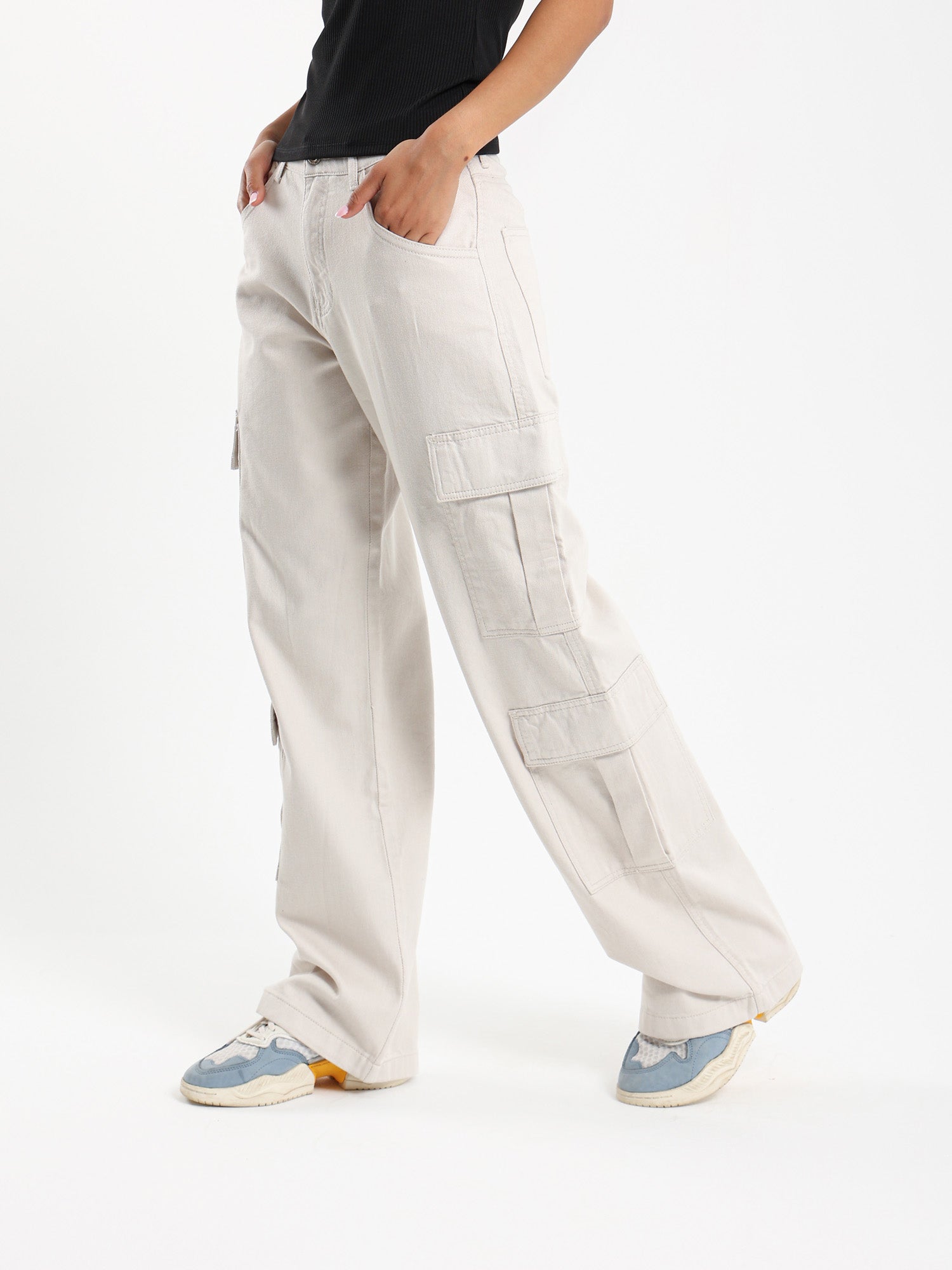 Wide Leg Cargo Gabardine Pants