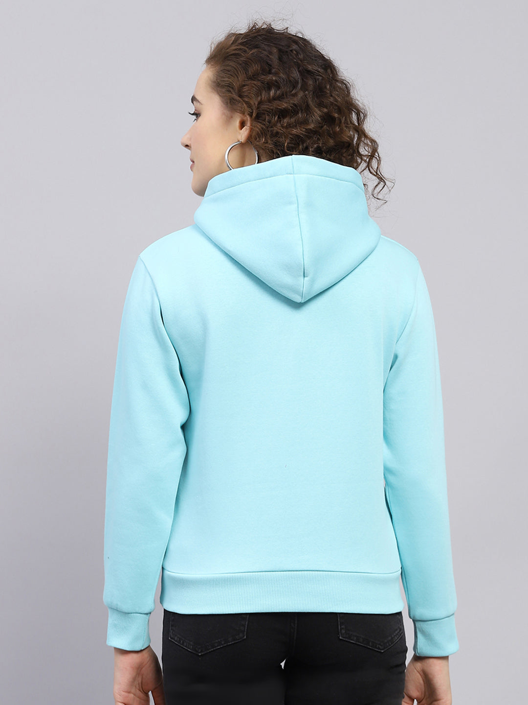 Women Blue Printed Hooded Full Sleeve Sweatshirt