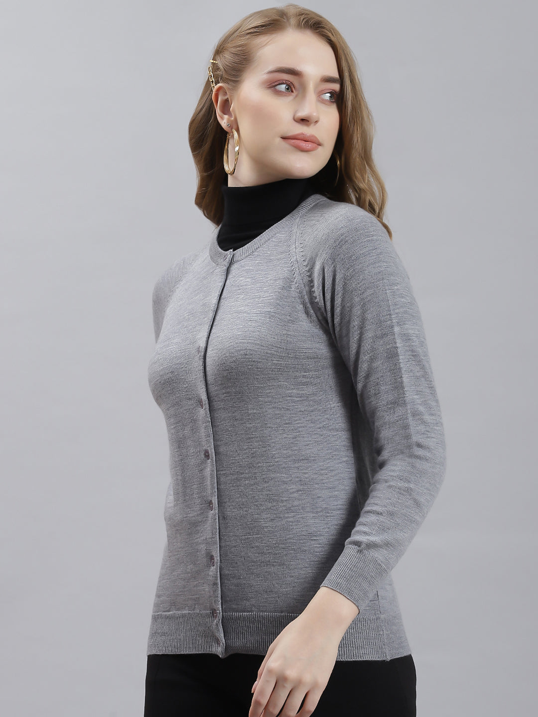 Women Grey Solid Cardigan