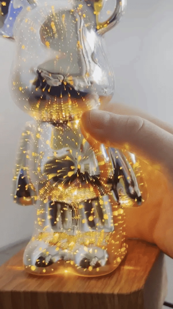 RECHARGEABLE BEAR 3D COLORFUL DIMMING FIREWORKS GLASS LAMP