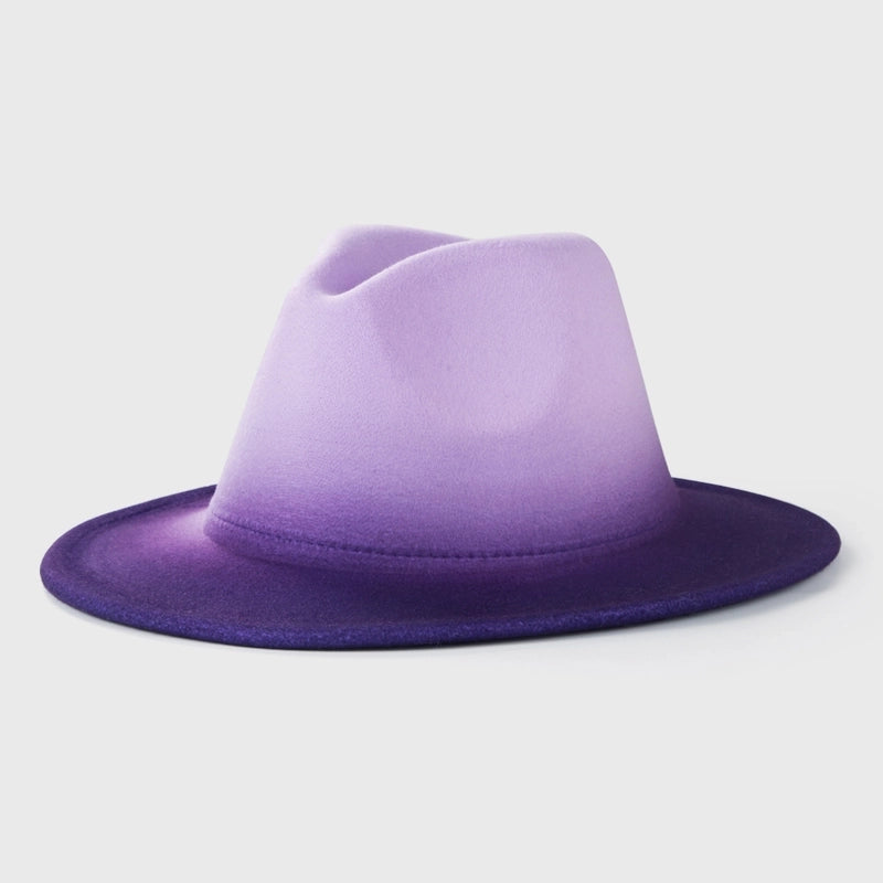 New Woolen Tie-dye Gradient Big Brim Jazz Hat