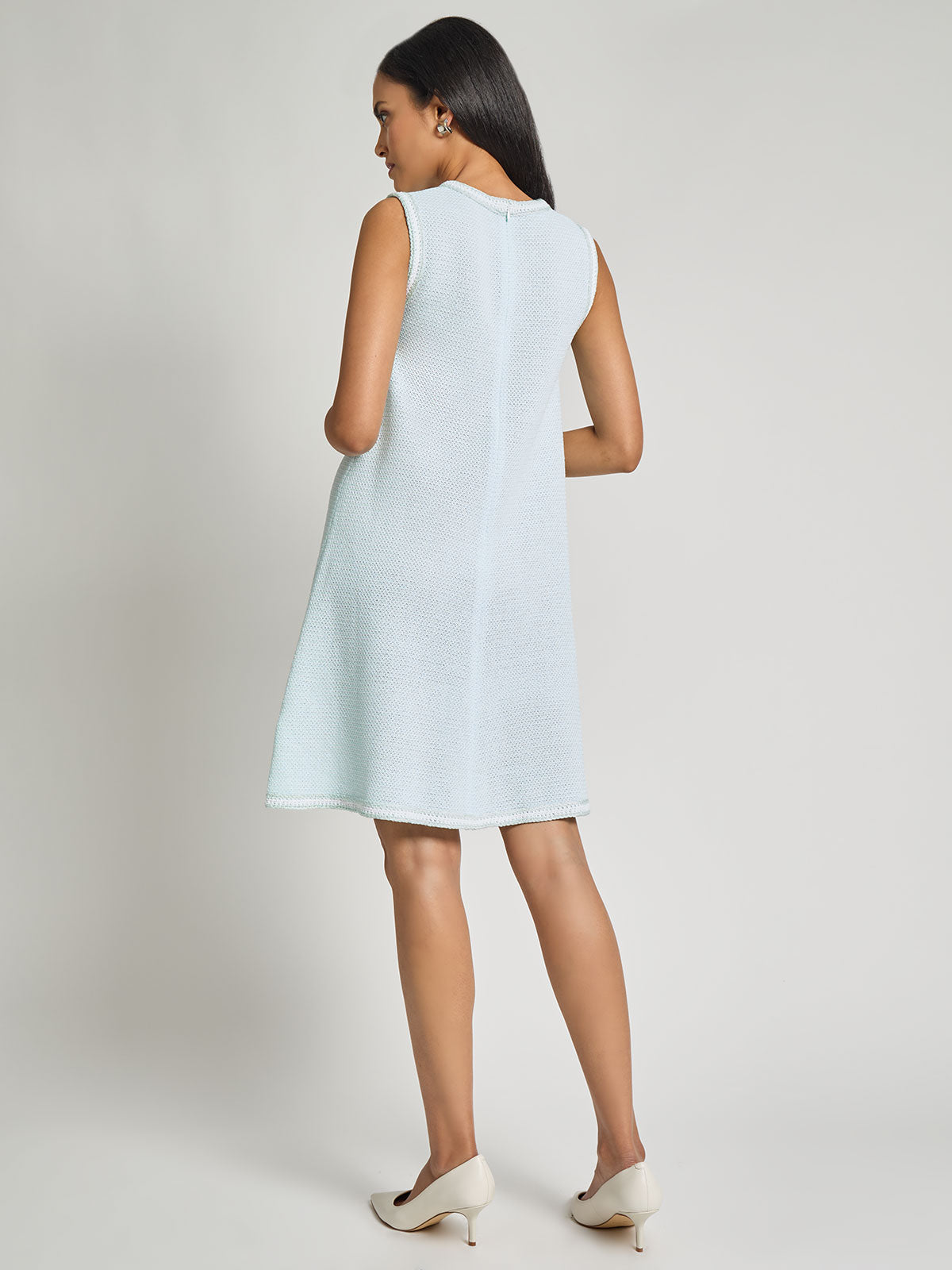 Crochet Trim Tweed Knit A-Line Dress - Modern Fit