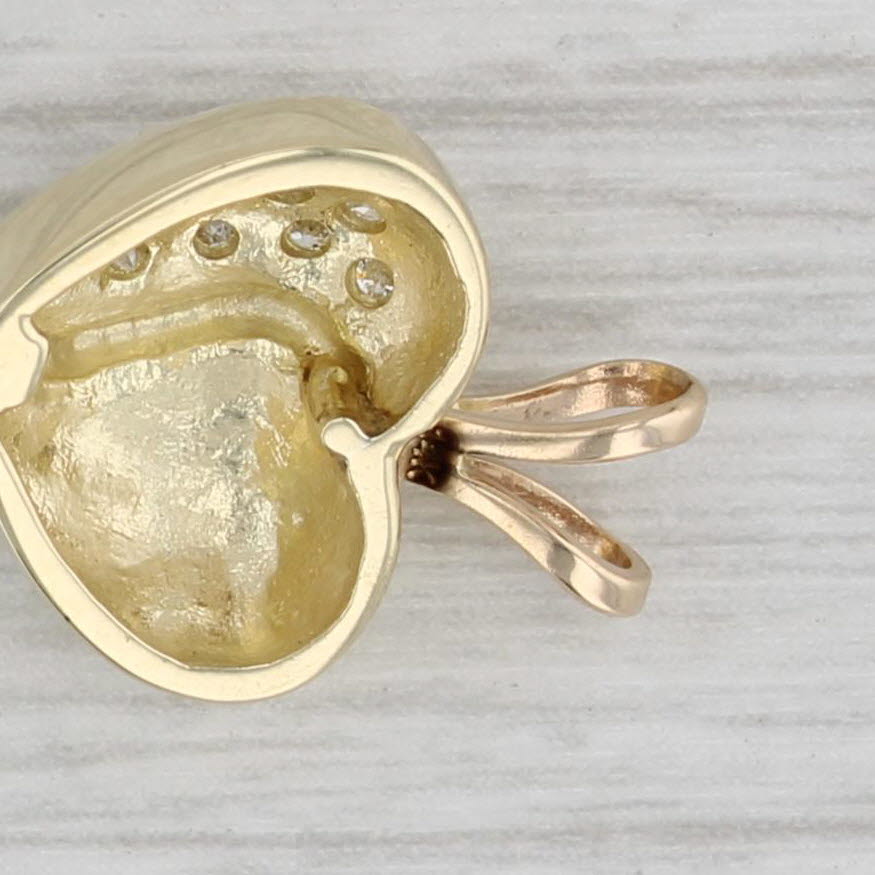 0.12ctw Diamond Puffy Heart Pendant 14k Yellow Gold Small Drop